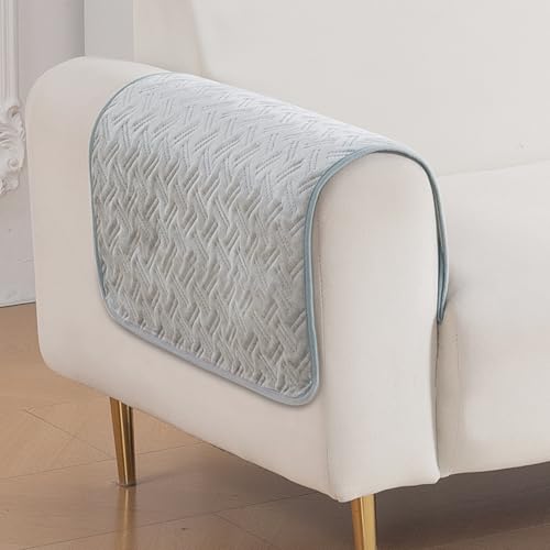 Image of HOKIPO Premium Velvety Quilted Sofa Armrest Covers (Pack of 2)- Anti-Slip, Washable Arm Cover, 'Softline Quilted Series' | Ice Grey (AR-6321-LGRY*2)