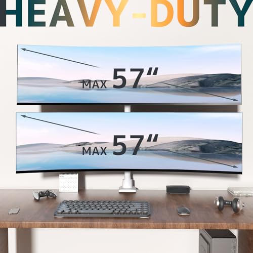 Image of Dual Monitor-Arm Heavy Duty Ultrawide - 24-57 inch Vertical Dual Monitor Mount, Adjustable Stacked Double Monitor Desk Mount Stand, Max Load 59.4 lbs (per Arm), VESA 75 /100 mm, White