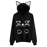 Lziizl Hooded Sweatshirts for Women Girl Hoodies Cute Cat Ear Novelty Printed Pullover Sweatshirt Black US Size XS=Tag Size M