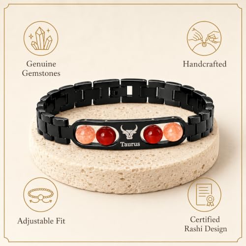 Image of Gratify Birth Crystal Metal Rashi Bracelet for Men & Women | Natural Gemstone Bracelet | Adjustable Spiritual Crystal Bracelet | Includes Authenticity Certificate | Gift for Astrology Lovers