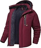 QPNGRP Mens Waterproof Ski Snowboard Jacket Windproof Winter Snow Coat Burgundy Large