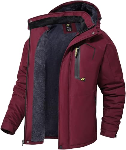 QPNGRP Mens Waterproof Ski Snowboard Jacket Windproof Winter Snow Coat Burgundy...
