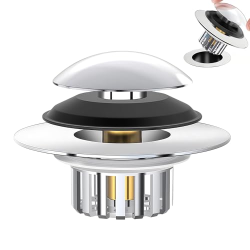 YELINTIAN 3 in 1 Bathroom Sink Drain Strainer – Pop-up Drain Stopper with Removable Stainless Steel Filter Basket, Hair Catcher for Shower & Tub, Silent Popper Core for Lavatory by YELINTIAN - Used condition - CA$13.29
