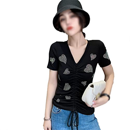 T-shirt strass amour haut été décolleté v coupe courte sexy