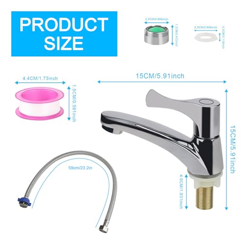 Kleine Armatur Gäste WC, Edelstahl Gäste WC Wasserhahn, kaltwasserhahn gäste wc, wasserhahn kaltwasser, Einhebel Wasserhahn Bad, Klein Wasserhahn Kaltwasser mit Filtermünder 60cm Anschlussschlauch