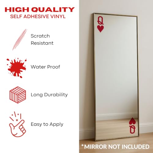 Image of Sticker for Glass & Mirrors| Minimal Vinyl Decal for Bedroom Bathroom & Cafe | Self-Adhesive Waterproof Quote Mirror Sticker | Aesthetic Decals (Queen of Hearts, Medium, Transparent Red)