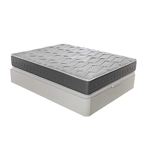 ROYAL SLEEP - Pack Descanso colchón viscoelástico Ceramic Plus 135x190 y canapé abatible Gran Capacidad Blanco Madera