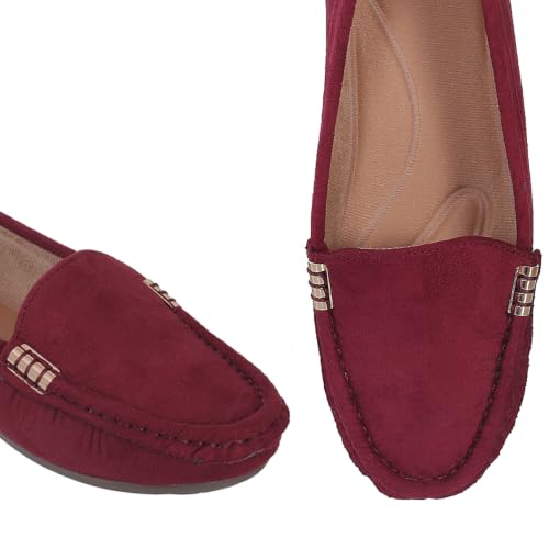 Image of CatBird Women's Suede Finish Loafers | Slip-On Flat Shoes with Minimal Metal Detail | Soft Cushioned Footbed and Flexible Grip Sole | Ideal for Office, Everyday Wear, Travel and Casual Outings