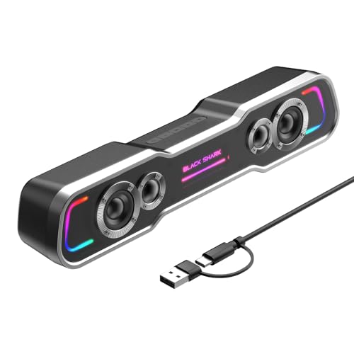 Black Shark BS-SP1 Bluetooth Computer Speakers for Desktop, 5 Colorful Lights Gaming PC Speaker with Stereo Sound, USB C/USB Powered Sound-bar for Computer Desktop PC Monitor Laptop