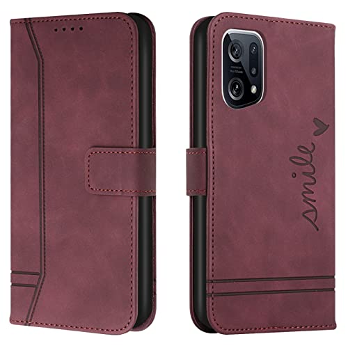 Lihondar Funda para OPPO Find X5, Premium PU Cuero Billetera Tapa Flip Protectora Carcasa Libro Case Magnético con Tapa y Ranura para Tarjetas Piel Cartera para OPPO Find X5 (Rojo) Cover