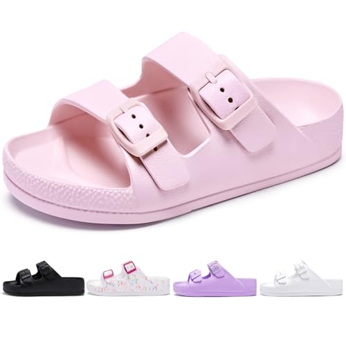 Torotto Chanclas Niña Niño Playa Piscina Ajustable con Doble Hebilla Sandalias Antideslizante Baño Zapatillas(Rosa, 34EU)