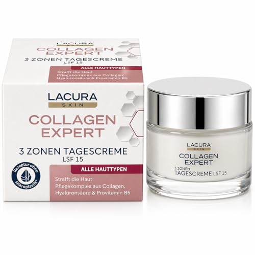Collagen Expert Crema de día con 3 zonas SPF 15 – Crema facial antiedad con ácido hialurónico, colágeno y provitamina B5 – Hidratante y reafirmante – Para todo tipo de piel (50 ml)