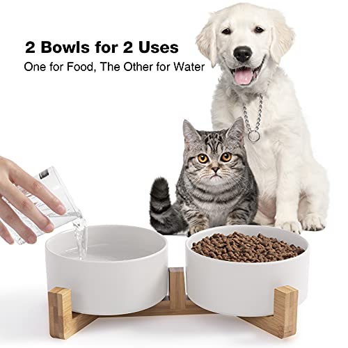 Ihoming Cat Bowls, Puppy Ceramic Food and Water Bowls Set, 1 3/4 Cups X 2, Indoors White Pet Bowls with Wood Stand - Image 5