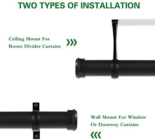 Vailge Curtain Pole for Windows Curtain Rod with Round Cap, Adjustable Shower Curtain Rail Heavy Duty Ceiling Mount Curtain Rod with Brackets, Hanging Curtain Pole Wall Mount Curtain Rail (Black, S)