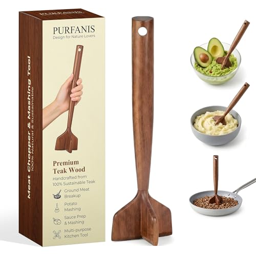 Premium Teak Wooden Meat Masher, Ground Beef Chopper, Kitchen Utensil