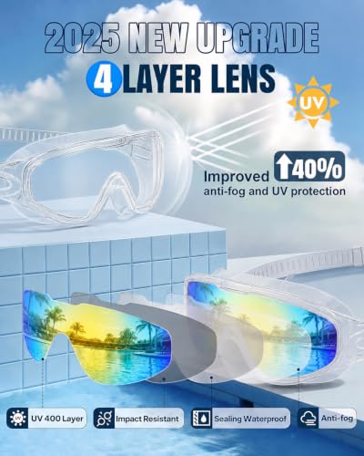 Image of Swim Goggles 2 Pack, Wide View Anti Fog&UV Swimming Goggles for Audlt, No Leak Pool Beach Essentials for Men Women