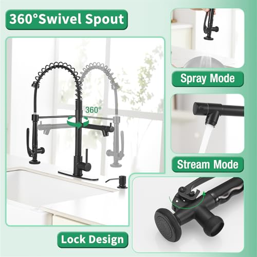 Image of Fapully Commercial Pull Down Kitchen Sink Faucet with Sprayer Matte Black
