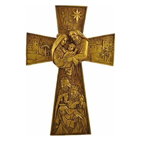 MeritMode Crucifix Wall Cross Catholic-Gold Vintage Jesus Statue Cross with Hook Wall Table Decoration for Church Prayer Family Blessing Communion christmas gift , Height 12.8 inch Cover