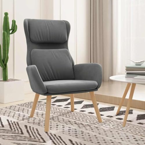 Teenpull Sillón de relax de terciopelo gris oscuro, cómodo sillón de salón con patas de madera maciza, silla tapizada para dormitorio, sillón de lectura acogedor, silla de acento para el hogar