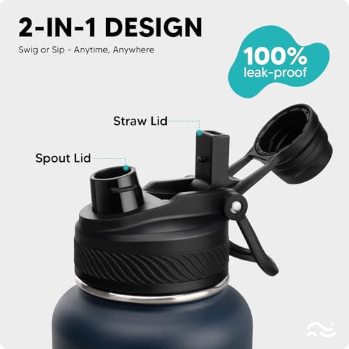 Image of Swigina [2-IN-1 LID] Insulated Water Bottle with Silicone Boot (36hrs Cold /18hrs Hot) - DIY Stickers, Leakproof, BPA Free, 40 oz