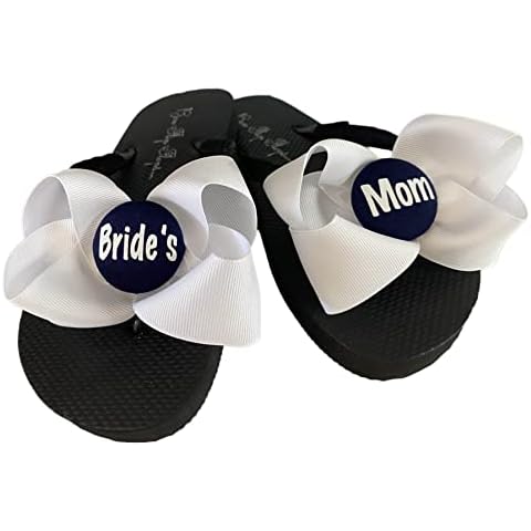 Mother of the Bride Bow Flip Flops in White and Black Cover