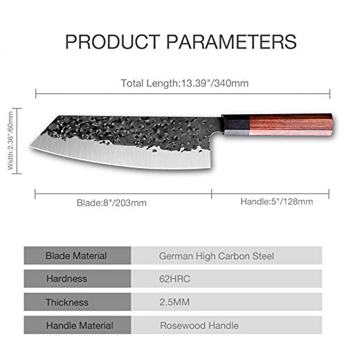 Kiritsuke Knife Ultra Sharp Japanese Chef Knife 8 Inch Hand Forged Kitchen Chopping Knives Professional German High Carbon Steel Cooking Knives Multipurpose Bunka Knives for Home Restaurant