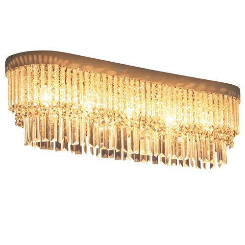 HOMCOM Modern Raindrop Crystal Chandelier, Round Rectangular Hanging Ceiling Light, Linear Hanging Lighting with Stainless Steel Base, for Restaurant Kitchen Island Dining Room Hotel, Silver - Cosy Home Interiors HOMCOM Modern Raindrop Crystal Chandelier, Round Rectangular Hanging Ceiling Light, Linear Hanging Lighting with Stainless Steel Base, for Restaurant Kitchen Island Dining Room Hotel, Silver