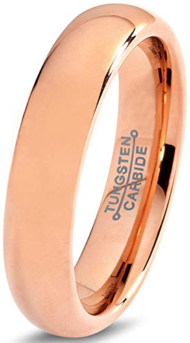 Charming Jewelers Tungsten Wedding Band Ring 5mm Men Women Comfort Fit 18k Rose Gold Plated Dome Brushed Size 4