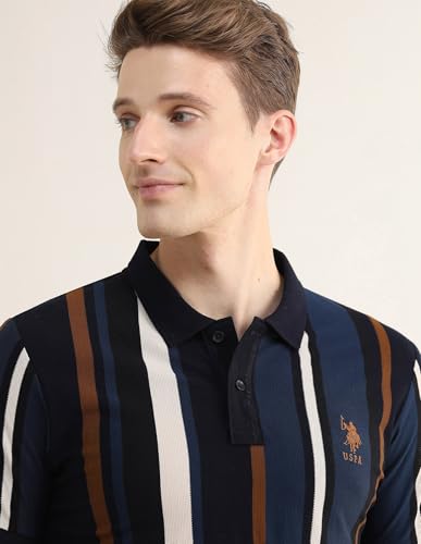 Image of U.S.Polo Association Men's Vertical Striped Colorblocked Slim Fit Polo Shirt