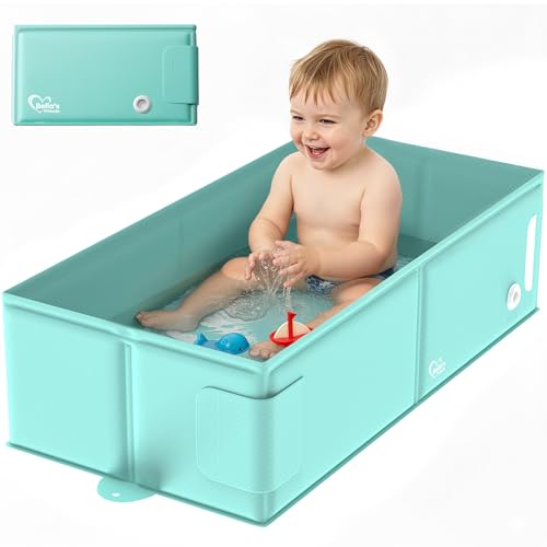 Image of Bella’s Friends Baby Collapsible Bathtub, Travel Bath Tub for Baby, Foldable and Portable, Easy Storage, Non-Slip Base, Reinforced Structure, Lightweight, Essentials for 6M-3Y Infant Toddler, Green