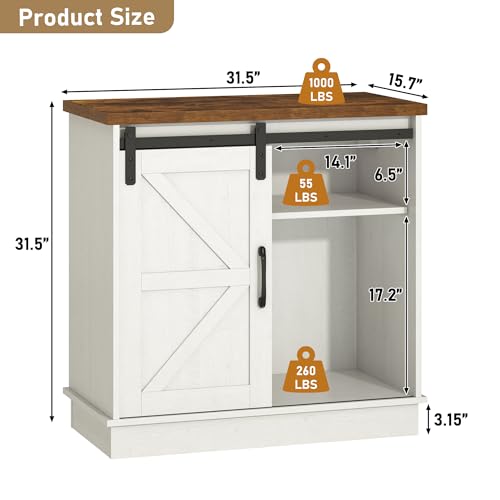 Image of Hlivelood Farmhouse 20 Gallon Fish Tank Stand with Power Outlet, Aquarium Stand w /Cabinet&Sliding Barn Door, Heavy Duty Reptile Tank Stand for Fish /Turtle /Reptile Terrarium, 1000LB Capacity, Rustic WH