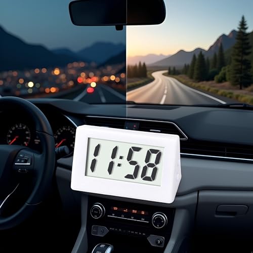 Image of BWESOO 1PC White Mini Small Car Desk Digital Clock Watch Gauges Mini Digital LCD Screen Travel Desktop Clock Electronic Home Clocks Office Alarm Clocks