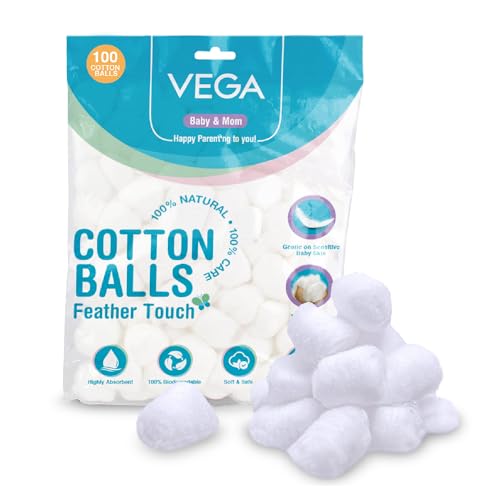 Image of Vega Baby & Mom Cotton Balls- 100 pcs | Maintain Your Baby's Hygiene & Care | 100% Cotton |100% Care | Helps Gently Clean Baby Skin, (VBHA3-06)