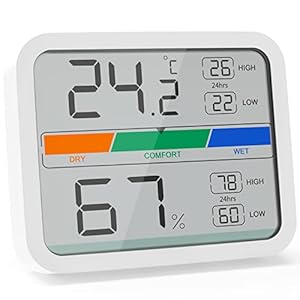 LIORQUE Digitales Thermometer Innen Hygrometer digital Thermo-Hygrometer mit Magnet, MIN/MAX- Aufzeichnungen Zimmerthermometer, inkl. Batterie, Weiß