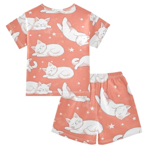 ALAZA Lazy Kitten Cat Star Pajamas Short Sleeve 2 Piece Sleepwear Top and Bottom Pajama Set Unisex2