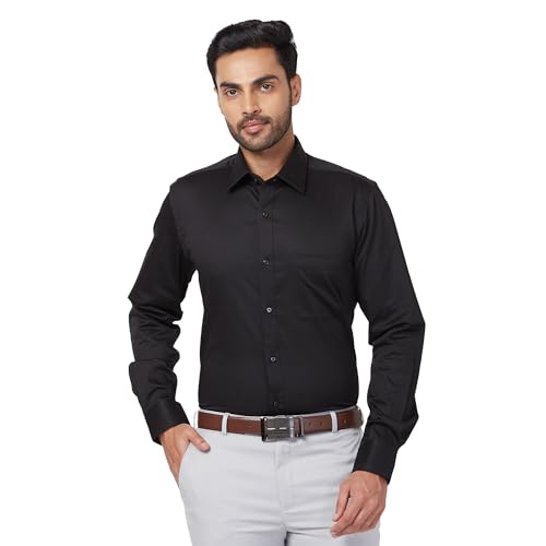 Image of Raymond Men's Contemporary Fit Solid Pattern Pure Cotton Full Sleeve Semi Cut Away Collar Formal Shirt