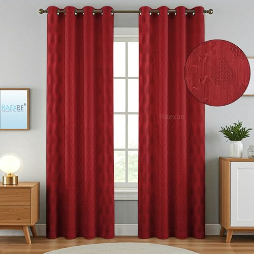 Image of Heavy Long Crush Floral Design Curtains | 5ft Premium Polyester Punching Coin Pattern Curtains for Living Room, Bedroom, Door & Window | Modern Maroon Home Decor Screens | Set of 2 Pieces