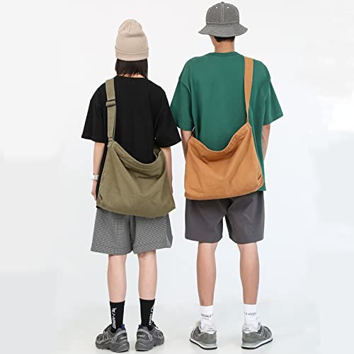 Canvas Crossbody Bag, Etercycle Large Capacity Hobo Bag Canvas Shoulder Bag with Zipper and Adjustable Shoulder Strap for Travel School Shopping (Green)