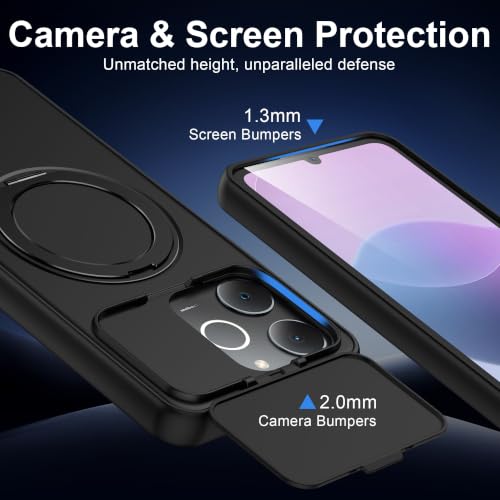Image of Spazy Case Realme P4 Lite Back Cover|Premium Magnetic Ring Stand Case with Camera Protection Slider|360 Rotating Kickstand|Slim & Strong Grip Phone Case for Realme P4 Lite-Black