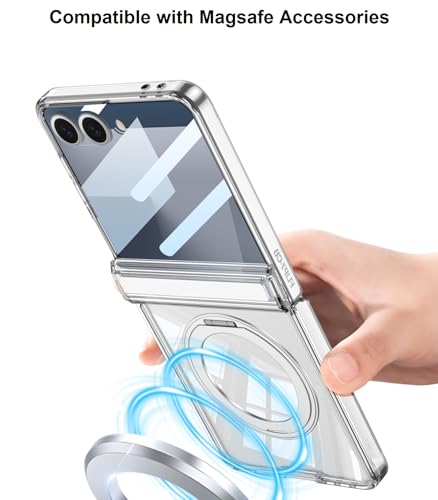 Image of Midkart Magnetic Case Compatible with Samsung Galaxy Z Flip 7 and Compatible with Magsafe Charging Hinge Protection Front Glass Cover Anti-Yellowing and Camera Protection, Clear Transparent