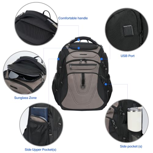 Image of KROSER TSA Friendly Travel Laptop Backpack 18.4 inch XXXL Gaming Backpack Water-Repellent College Daypack Business Backpack with RFID Pockets & USB Port for Men /Women-Black /Light Browm