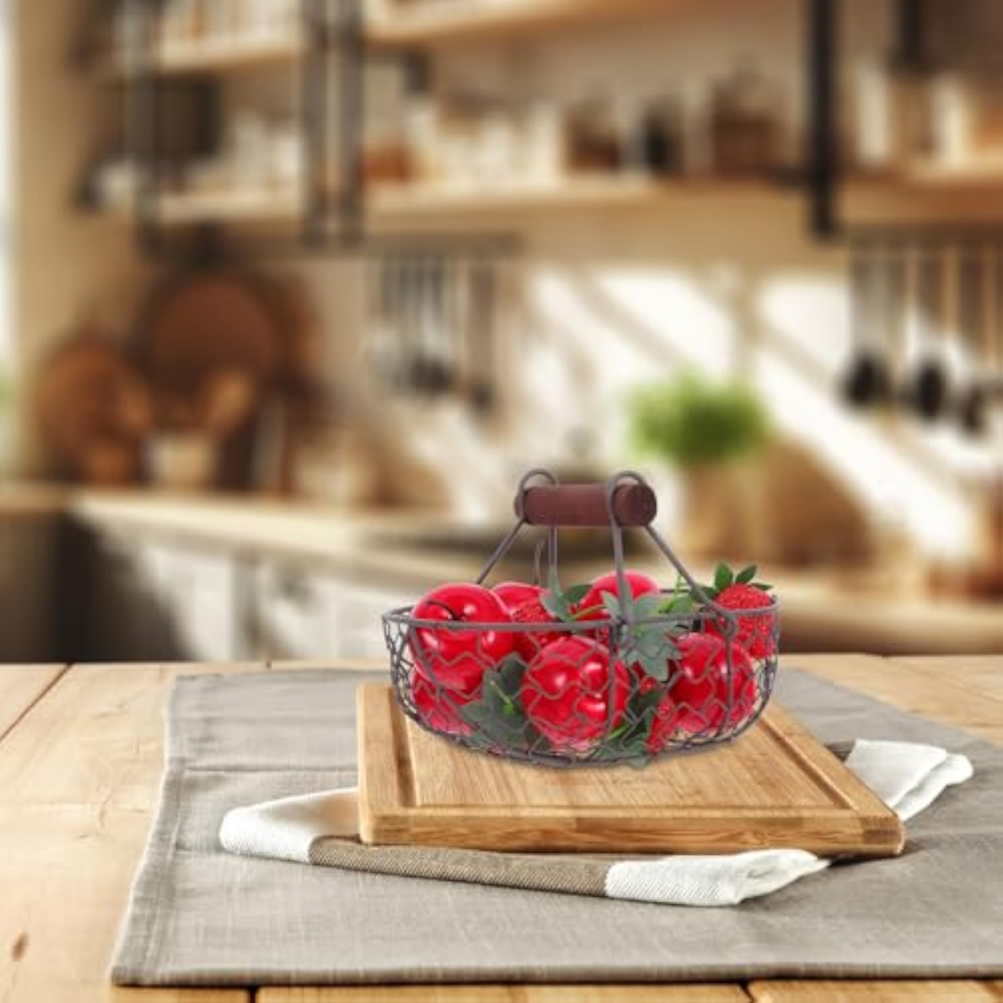 Vintage Iron Wire Egg Basket, Rustic Kitchen Storage Holder for Fruit Bread