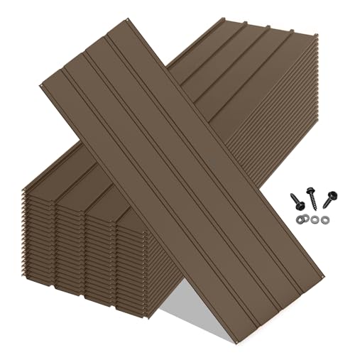 SHPAI 20PCS Metal Roofing Panels Corrugated Galvanized Roof Panels Waterproof Metal Siding Panels with 120 Pcs Steel Screws for Pergola Gazebo Shed Garages Stables and Mobile Homes -Brown