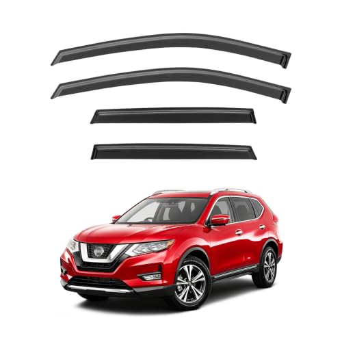 Image of Rain Guards for 2014-2020 Nissan Rogue (Exclude Rogue Sport Models), Out-Channel Window Visor Shields Vent Deflector Shade Wind Dark Smoke 2022 21 22 23, Tape-On Outside-Mount, 4PCS