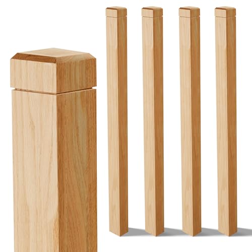 Image of CroBlissful 4 Pcs 3 inch x 3 inch x 48 inch Solid Red Oak Stair Newel Post with a Single Groove Notched Newel Wood Balusters for Staircase Interior Railing Newels for Stair Handrails