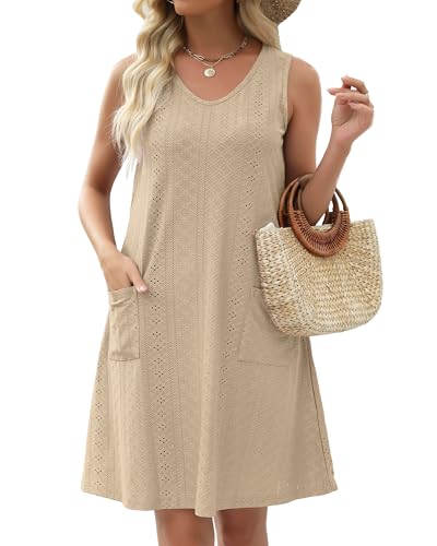 Image of elescat Swimsuit Coverup Summer Dresses for Women Eyelet Casual Loose Sleeveless Sundress with Pockets 2026