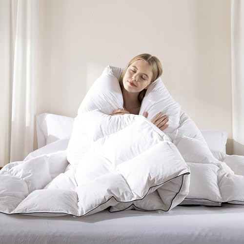 Downcool Feather Comforter King Size Filled With Down & Feather Fiber, White Fluffy Down Duvet Insert King With Ultra Soft 100% Cotton Cover thumb #8