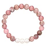 PONDON Pulsera de cuentas de piedra natural de cebra rosa para abuela, detalles de perlas sintéticas, regalo de abuela para madre, regalo de Acción de Gracias, piedras malva, diseño clásico