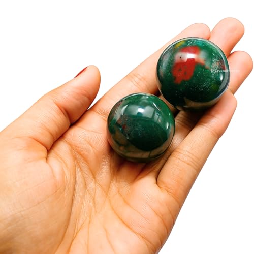 Image of Certified Bloodstone Crystal Ball for Meditation - Premium Crystal Vastu Items for Home and Feng Shui Items for Good Luck - Ideal for Pooja Supplies and Spiritual Practices (1 Inch)