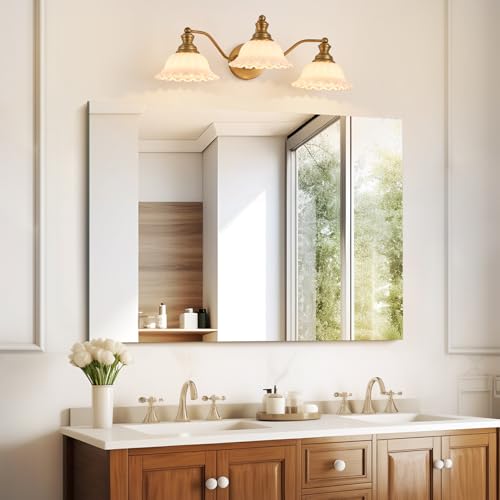 Image of XIEDUN Bathroom Vanity Light White 3 Light Bathroom Light Fixtures